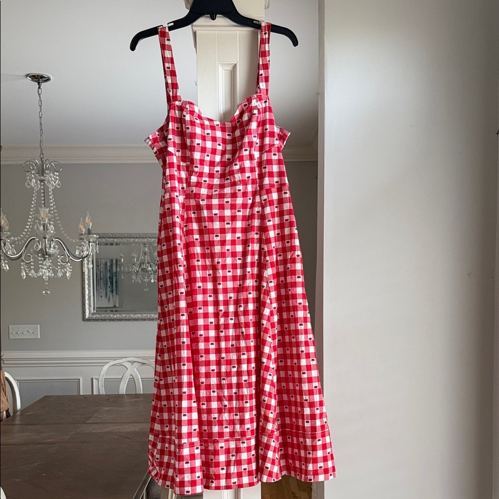 Avec Les Filles Red and White Gingham Midi Dress